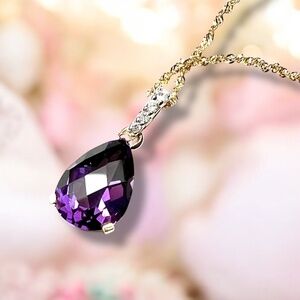 New Solid 14K Yellow Gold Delicate Natural Amethyst Pendant ( No Chain )